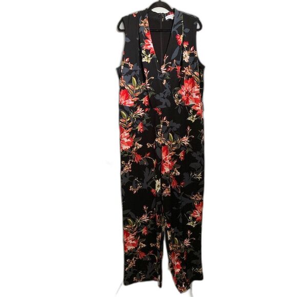 Susan Graver Liquid Knit Jumpsuit Black Floral 1X Maxi A374127 Multicolor - Picture 5 of 9